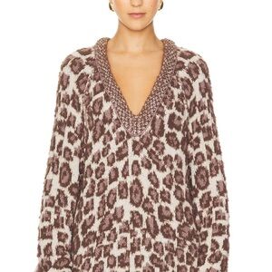 Free People Leopard Print V-Neck Sweater